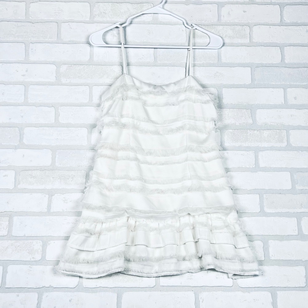 Princess Polly White Tiered Eyelash Fringe Mini Dress Sleeveless Size 6